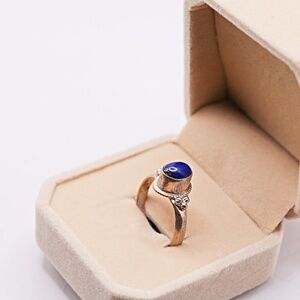 Vintage Sterling‎ Silver Lapis Lazuli Ring Adjustable Size 8 Floral